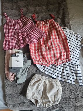 Gap&Zara Summer Bundle Red Gingham Romper & Ruffle Tank with Navy Stripe Dress